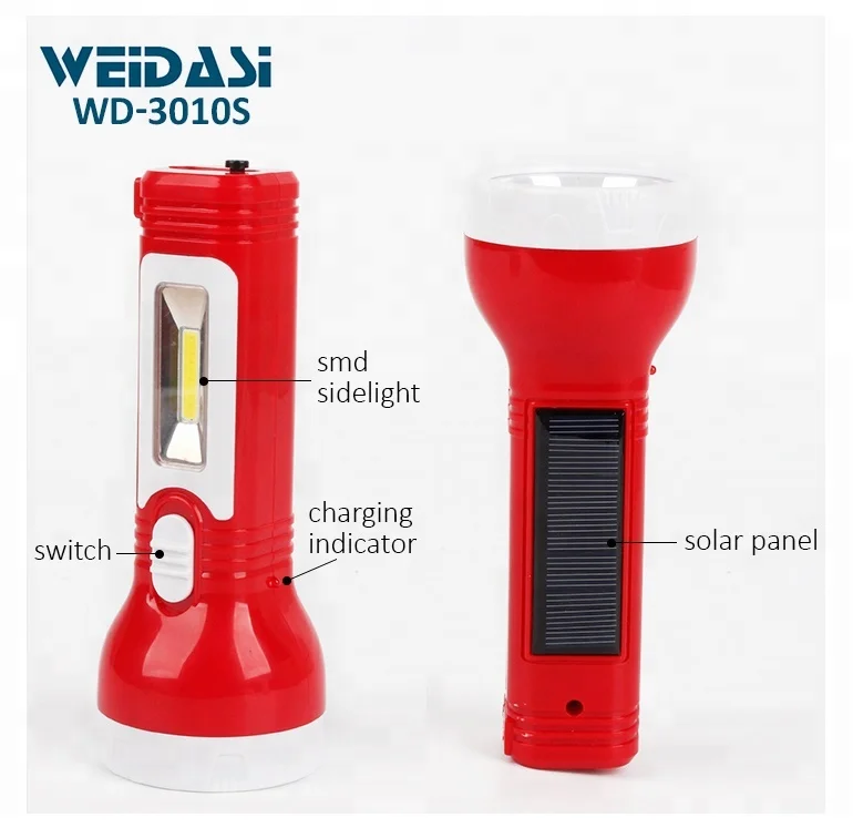 Handheld Rechargeable Torch Light Led Cob Power Flashlight Torch with Solar Panel Flashlight