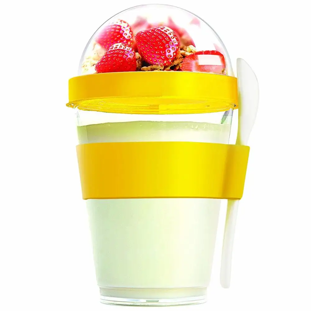 Yogurt Parfait Cups with Lids, Breakfast on The Go Plastic Bowls with Topping Cereal Oatmeal or Fruit Container, Snack Cup and Spoon for Lunch Box
