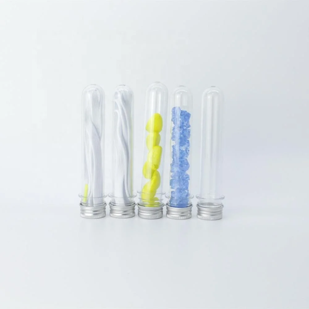 Прозрачная пластиковая пробирка с алюминиевой закручивающейся крышкой 25*140 мм