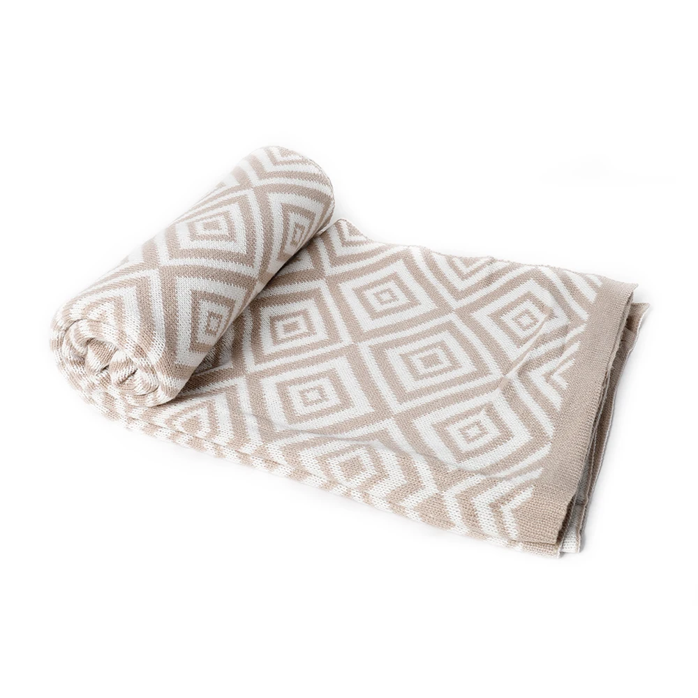 Pattern Cozy Throw Blanket for Couch Sofa Travel Bed Khaki Color Soft Geometric Modern Solid Knitted Rectangular OEM ODM