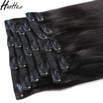 100% Clip in Human Hair Extensions Yaki 10a Remy Hair Brazilian Hair Silky Straight Wave ALL Colors >=50% Clip In