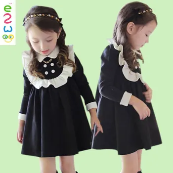 2014 Autumn Collection Pearl Beaded Long Sleeve Splicing Girls Party Wear Dress