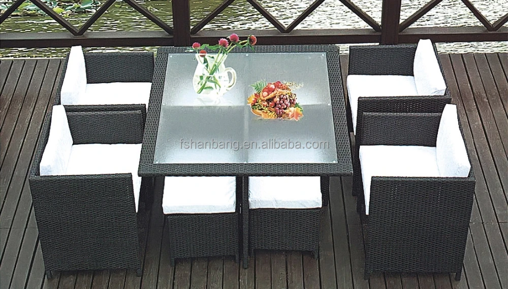 Contemporary Outdoor Wicker Patio Rattan Cube Garden Set for Park Use