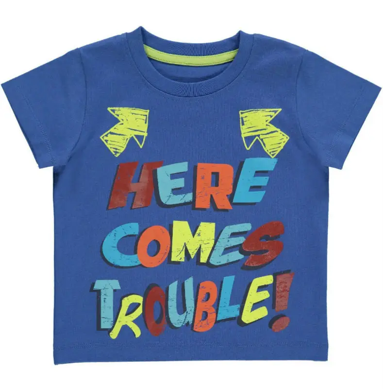 Here Comes Trouble T-Shirt Tee Birthday Funny Slogan Kids Childrens 