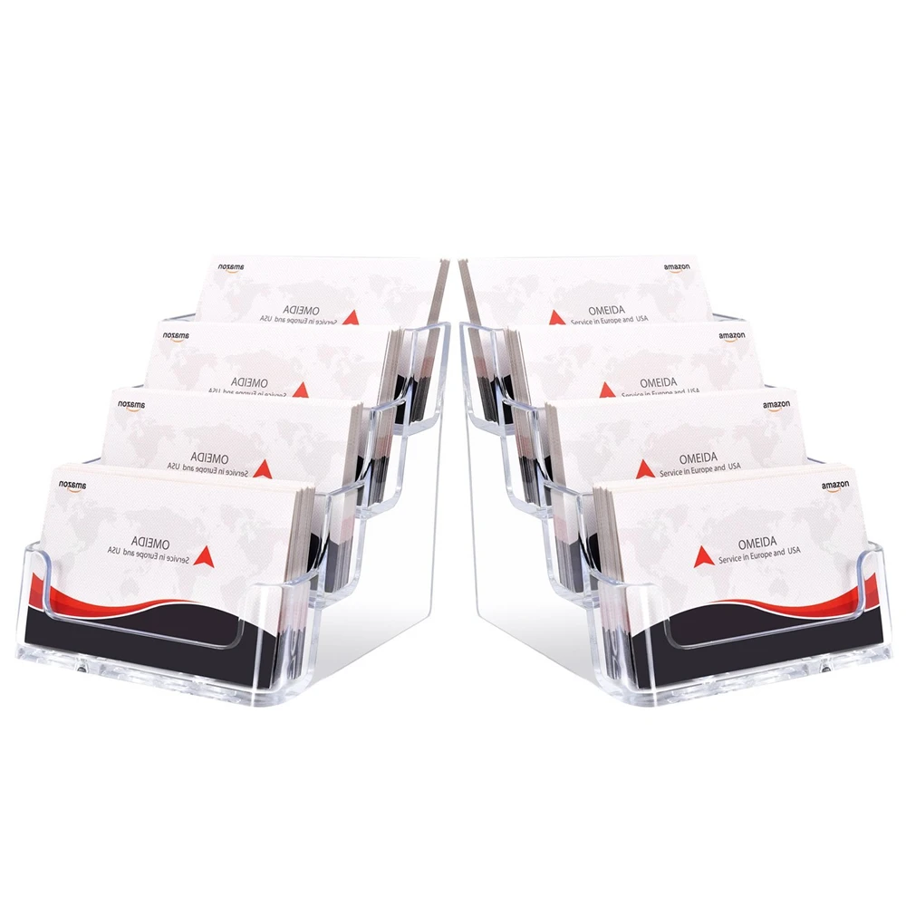 Lot De 2 Porte-cartes De Visite En Acrylique Transparent - 4 Compartiments, Rangement Bureau Ou Réception