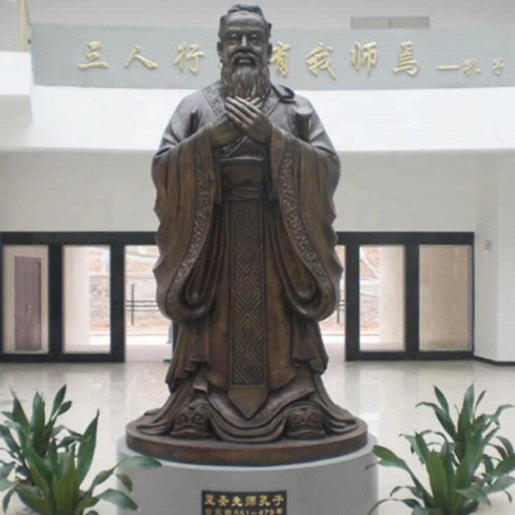 中国古代の有名な真鍮の男像ブロンズ孔子彫刻磨かれた金属技術