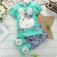 2014 2PC Baby Kids Girls Boys Toddlers Cute White Rabbit Top Short Pants Set Clothes