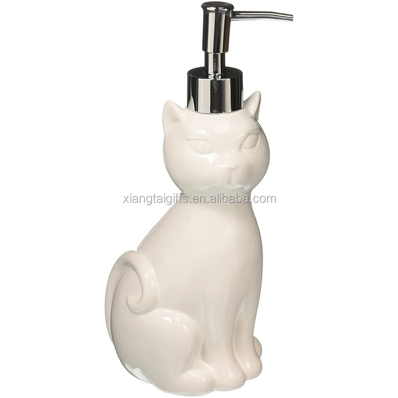 Distributeur pour savon en forme de chat en ceramique avec details or 