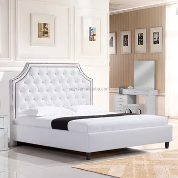 latest luxury Euro Classic antique style White PU leather bed bedroom furniture soft beds frame