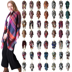 big size square women winter tartan plaid blanket scarf acrylic cashmere checked shawls scarf