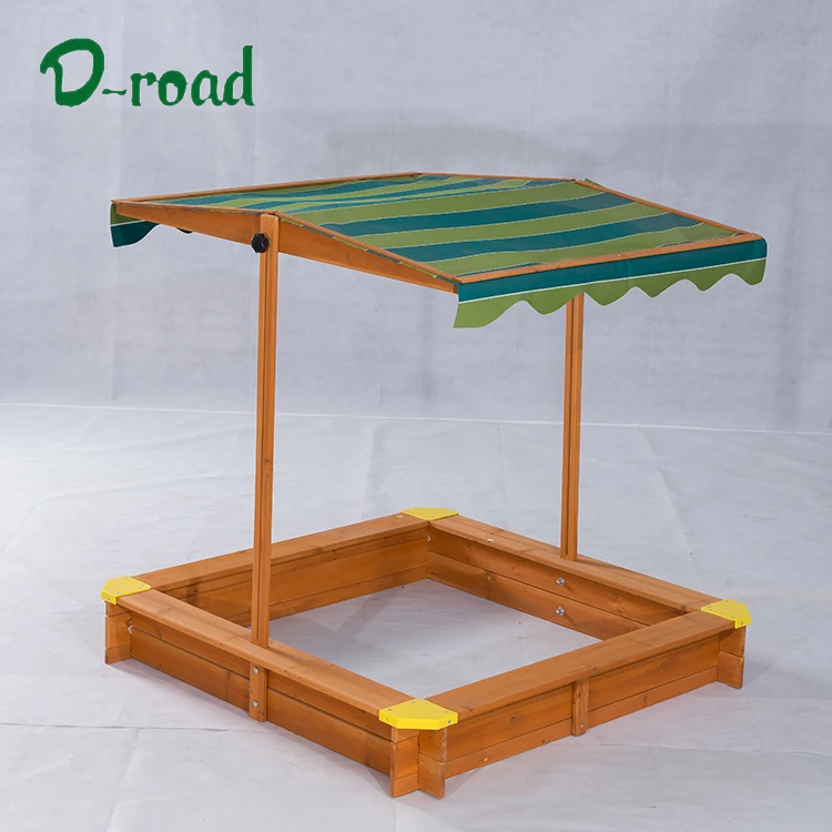 Wooden playground kids sandbox with water-repellent sun canopy roof kid’s sandbox