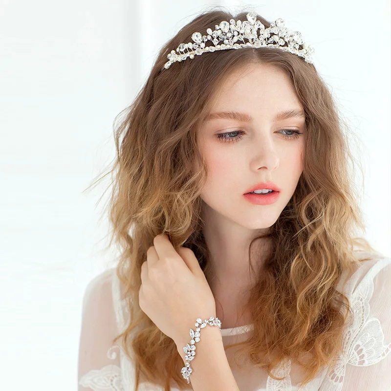 Crystal Tiara Bridal Hair Pageants Wedding Bride Headband Pearl Crown Rhinestone 
