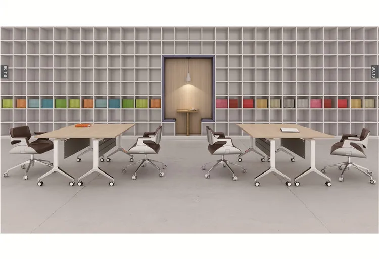 E1 MDF Conference Work Table Combination Folding Training Desks with Modern Chairs Desk Office Furniture Design Wooden 3 Years