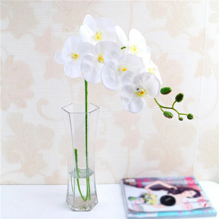 P010 Artificial Orchid In Gold Vase White Faux Orchid Plant In Gold