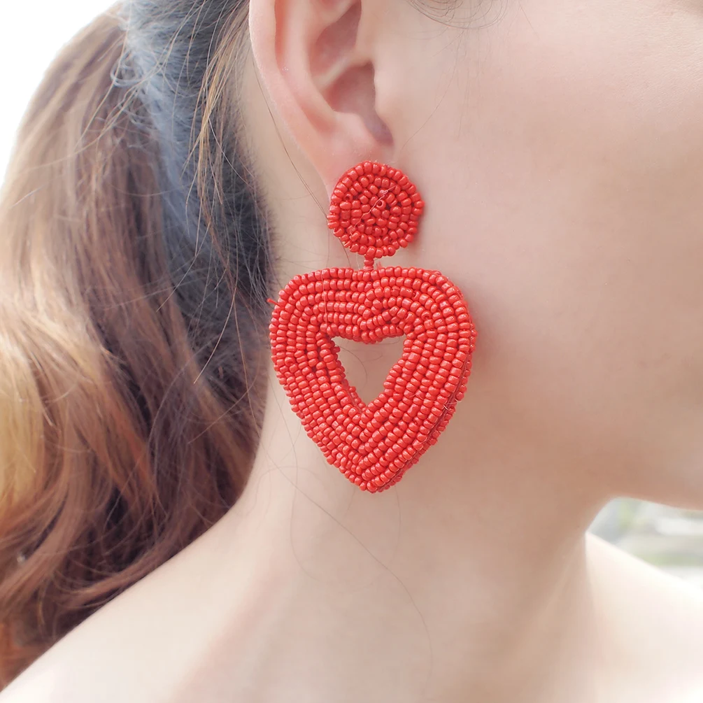 Seed Bead Earrings heart shape earrings jewelry gift Bohemian beaded Earrings