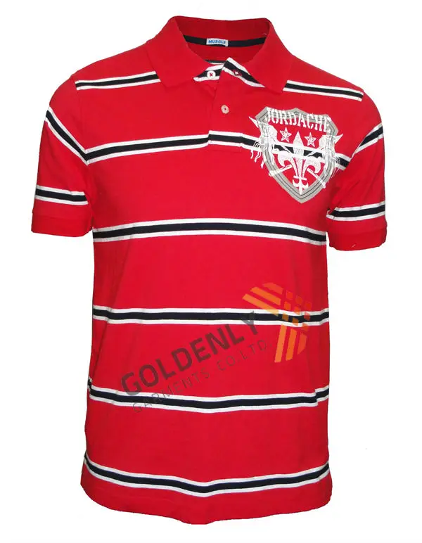 red stripe polo shirt