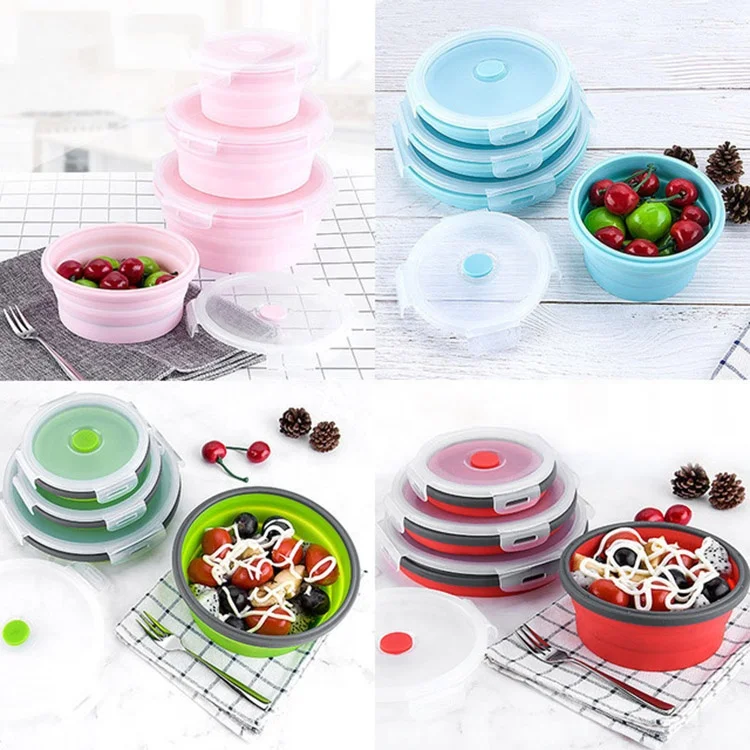 Prep Storage Bowls with Lids Silicone Collapsible Food Storage Container Silicone Lunch Boxes