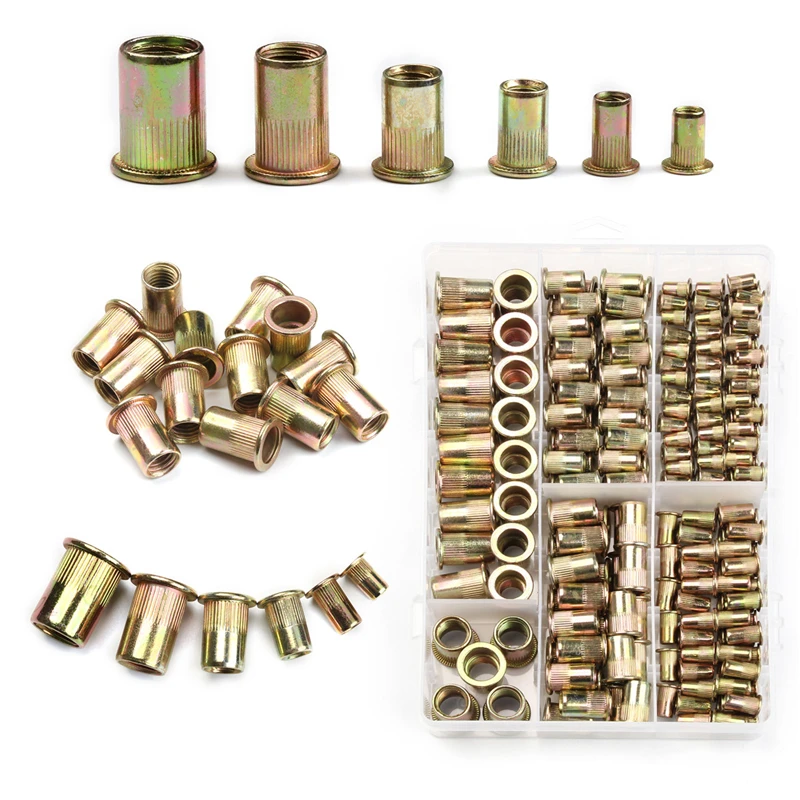 Details about   128pcs Set Rivet Nut Kit Mixed Zinc Steel Rivnut Insert Nutsert Threaded M3-M12 