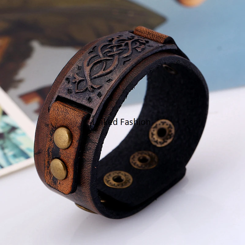 European HOT Snap Button Bracelets Factory Direct Vintage Cow Leather  Jewelry Fashion Punk Leather Men's Cuff Bracelet Jewelry - AliExpress