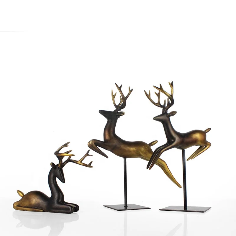 Resin deer sculpture christmas decorative deer metal base home decor