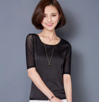 2018 summer new black silk bottoming shirt ladies shirt sleeve silk women blouse long sleeve