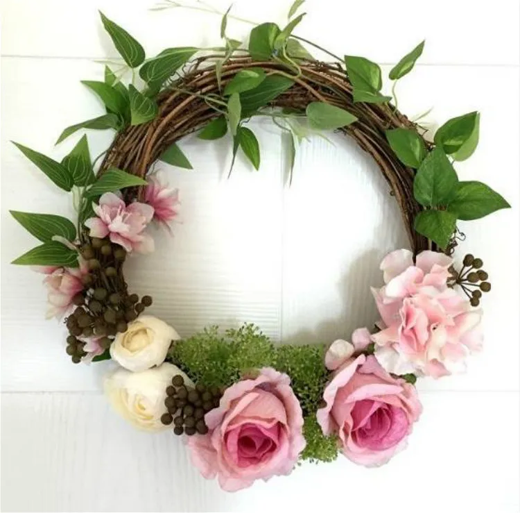 Венки из искусственных цветов фото новинки Artificial Silk Hydrangea Rose Flower Door Wreath Garland Swag Door Trim Garishn