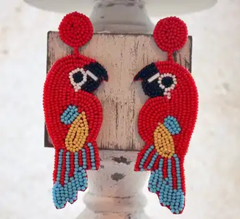 KDB1801 Latest popular handmade seed bead parrot earrings