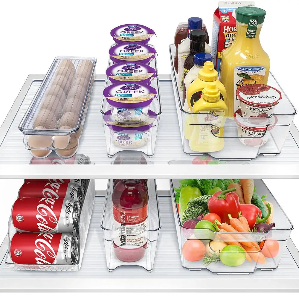 Clear Stackable Storage Containers Fridge Food Bins Freezer Organizer Bin Set Acrylic Bin with Handle for Home Refrigerator