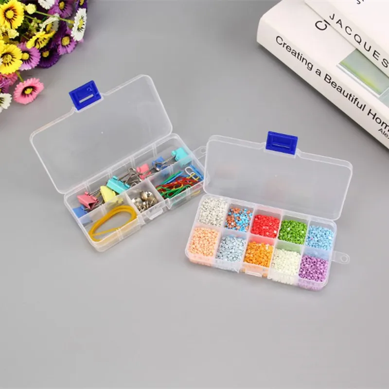 Регулируемый прозрачный пластиковый ящик для хранения мелких предметов, коробка для инструментов для ювелирных изделий, органайзер для бисера и таблеток, кейс для ногтевого дизайна, 10 ячеек
