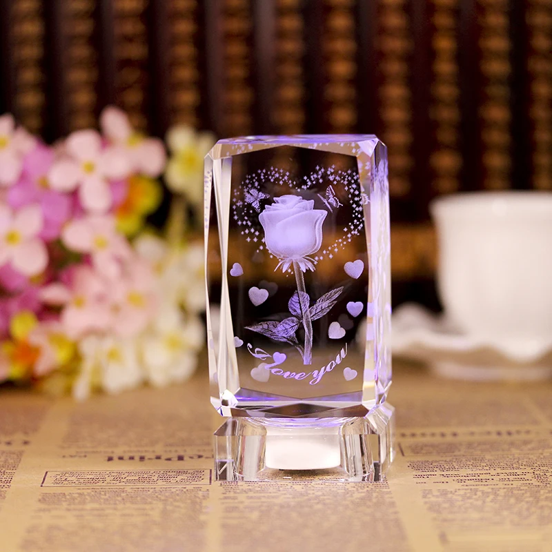 product 3d laser engrave crystal cube with color led light for boy girl gifts rose lover birthday cake personal photo-36