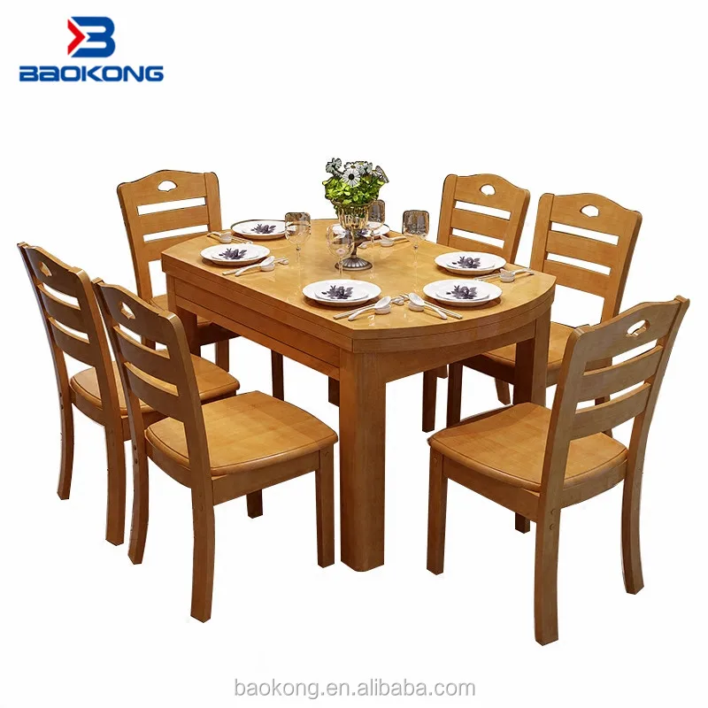 New Design Compact Dark Walnut Rubber Wood Extendable Folding Dining Table Set