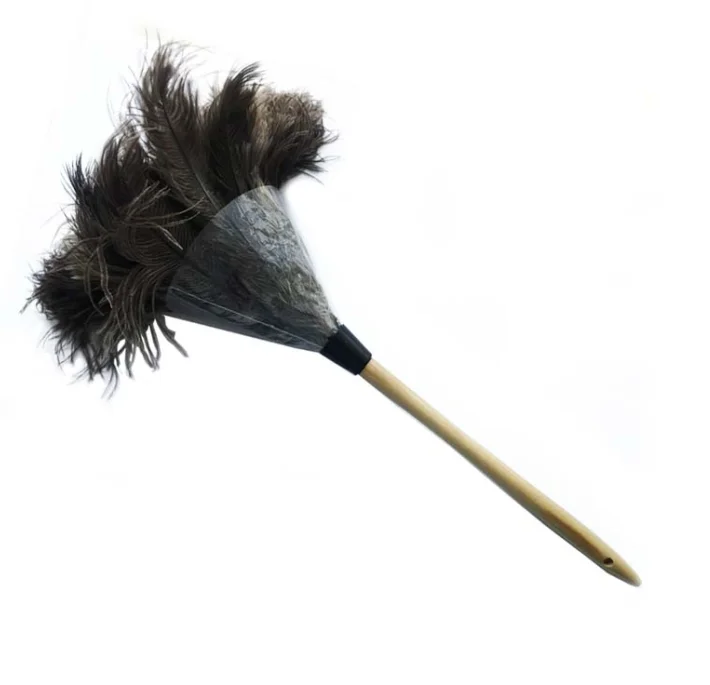 quality ostrich feather duster with wood handle, big feather