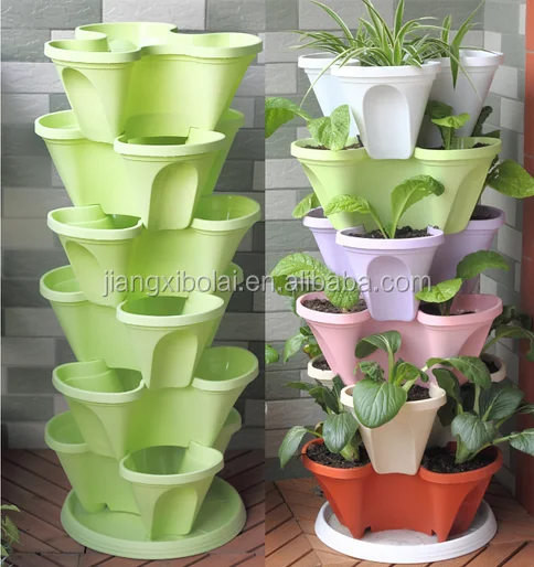 Colored Plastic Stackable Flower Pot Vertical Plant Pot