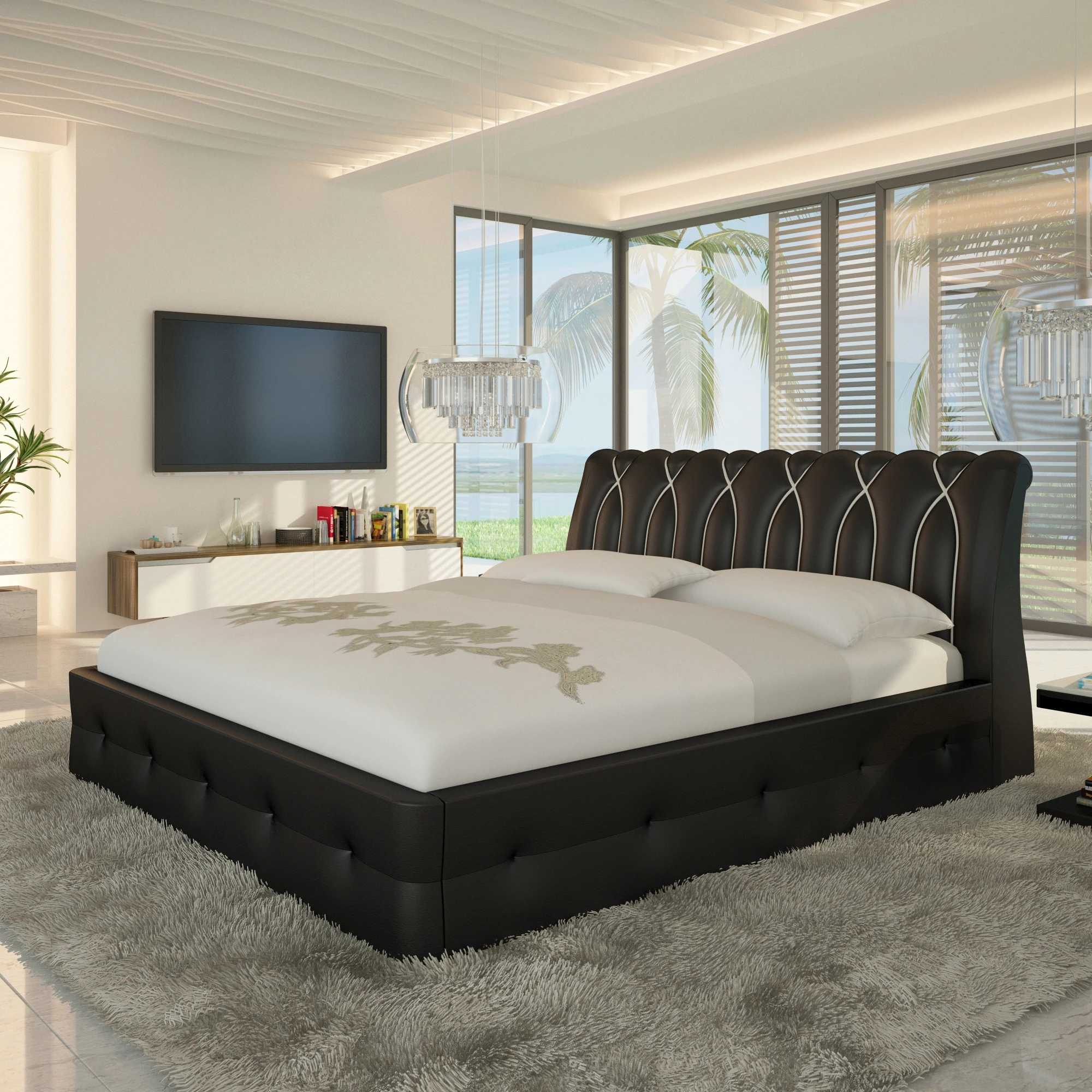 Modern Design Diamond Black Headboard Kingsize Leather Soft Couple Bed With Tufted Headboard Buy King Size Bed High Headboard Bed Black Color Bed Product On Alibaba Com