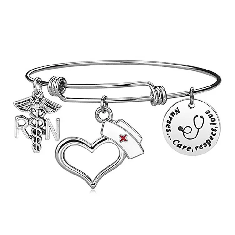 Personalized Nurses Thank You Gift Expandable Charm Bracelet Silver Adjustable One Size Fits All Nurse Appreciation Gift