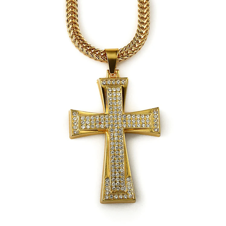 Mens 18k Gold Plated Cross Necklace 