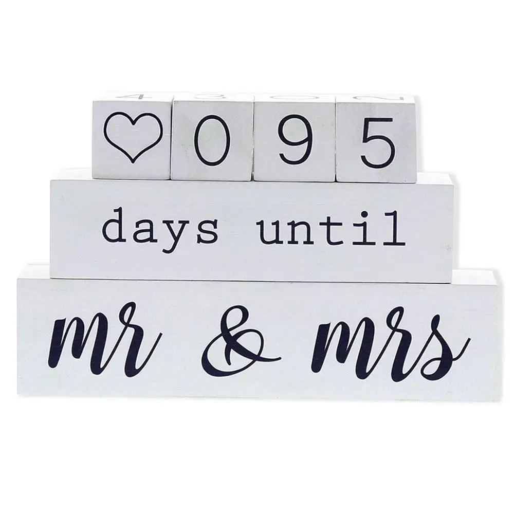 Custom Designed Mr and Mrs Wooden Block Rustic Wedding Day Countdown Calendar with Engraving