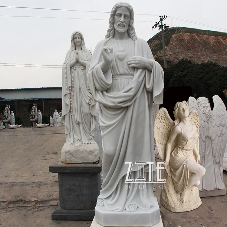 Hand Carved Marble Status of Jesus Christ with Cross