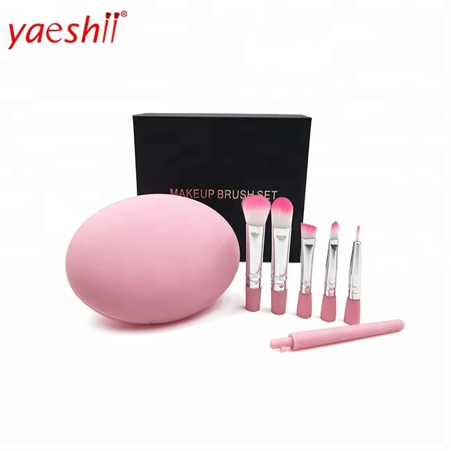 Yaeshii 6pcs Professional Pink and Black Private Label Makeup Brush Set mini cute foundation powder 