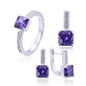 POLIVA Delicate Precious Imported High Quality Classic Pave Setting Cubic Zirconia Amethyst Purple Jewelry Set