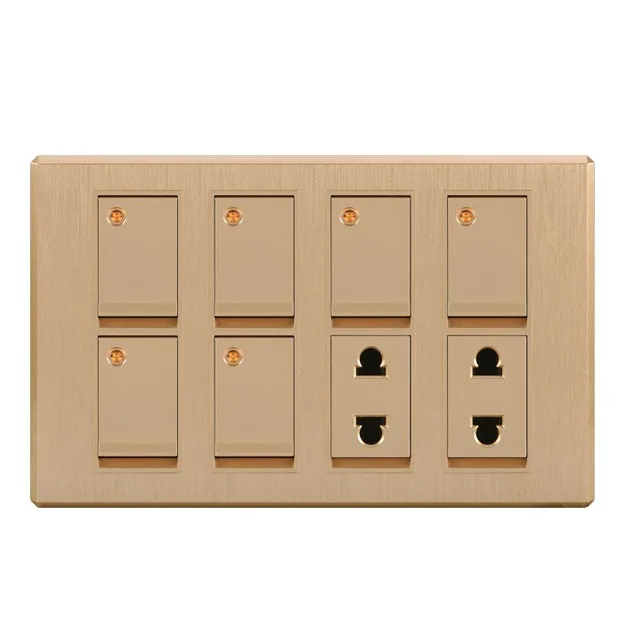 Single Panel Wall Switch Socket 10 Gang Pakistan Style Iron Plate 16A Max. Current 250V Max. Voltage