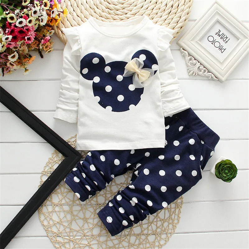 2pcs Toddler Baby Girls Casual Clothing Cartoon Long Sleeve Tops+Pants Outfits 