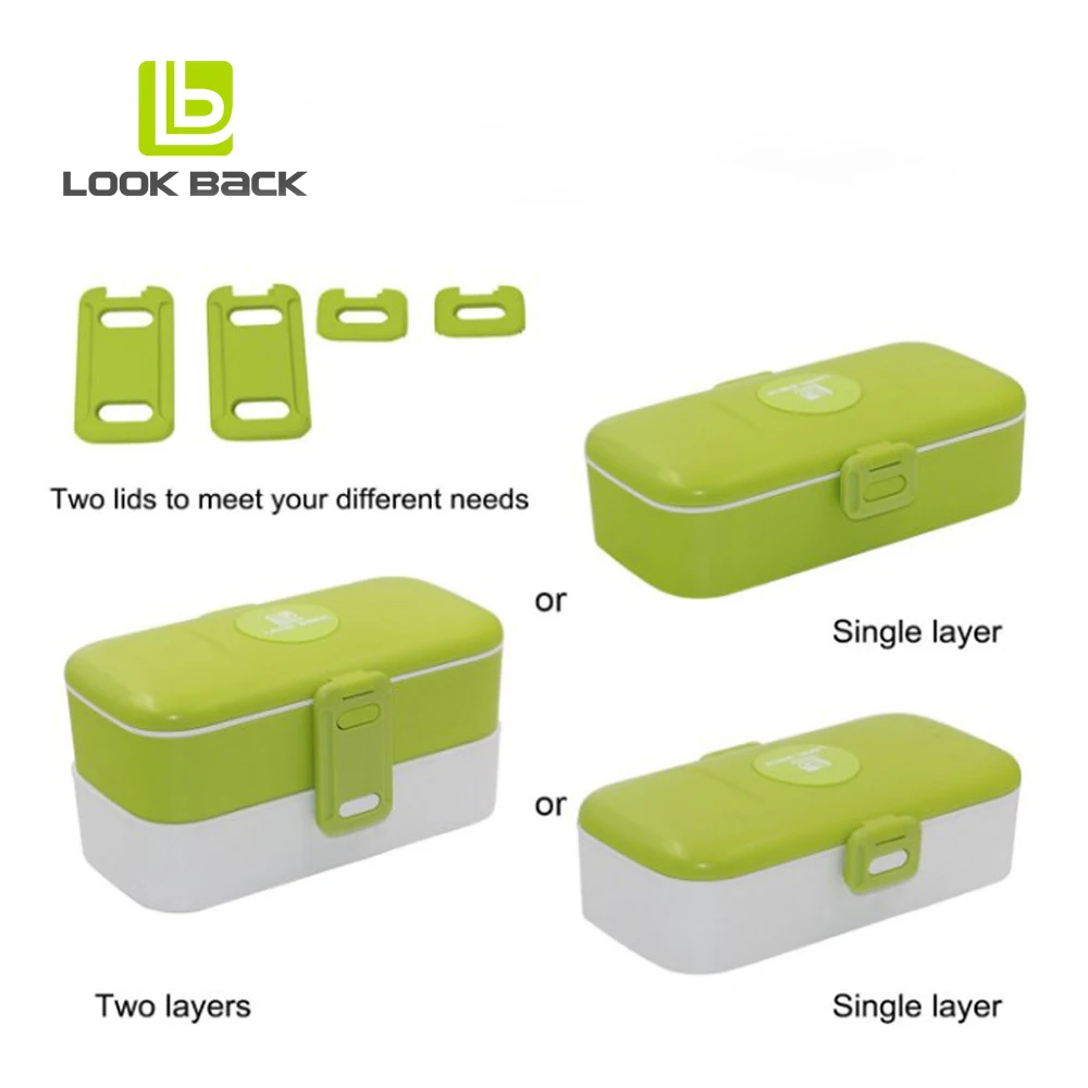LOOK BACK Leakproof 2 Layer Tiffin Bento Plastic Lunch Box for Kids