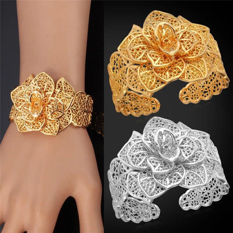 Cuff Bracelets For Women 2017 New Trendy Bangle 18k Real Gold Cuff Bracelets For Women 2017 New Trendy Bangle 18k Real Gold Platinum Plated Flower Luxury Wedding Bangles Bracelet H483