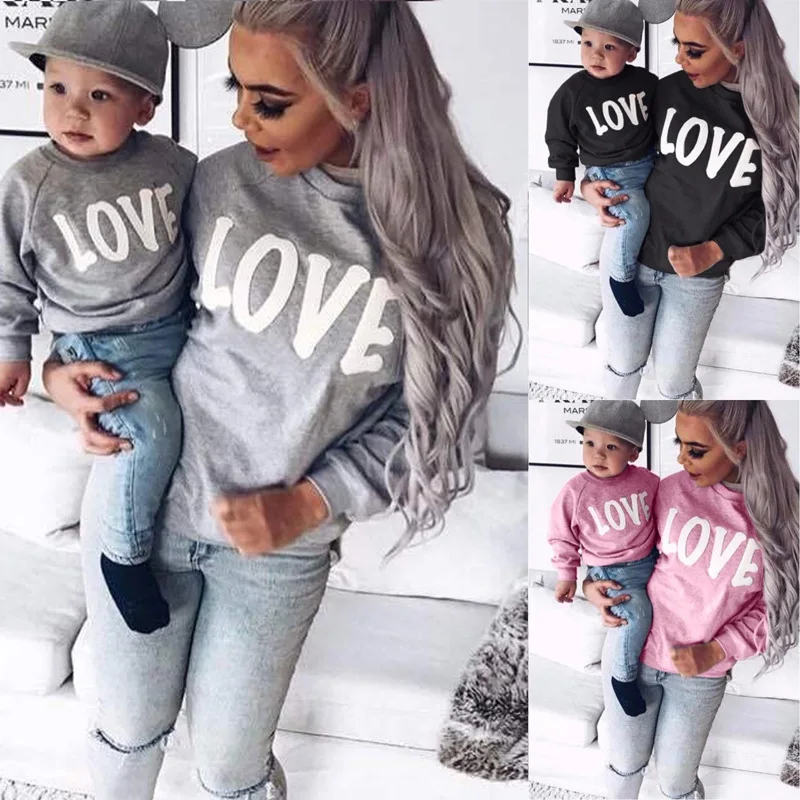 SUPEYA Mother and Son Love Letter Print Shirts Family Matching T-Shirt Tops Blouse