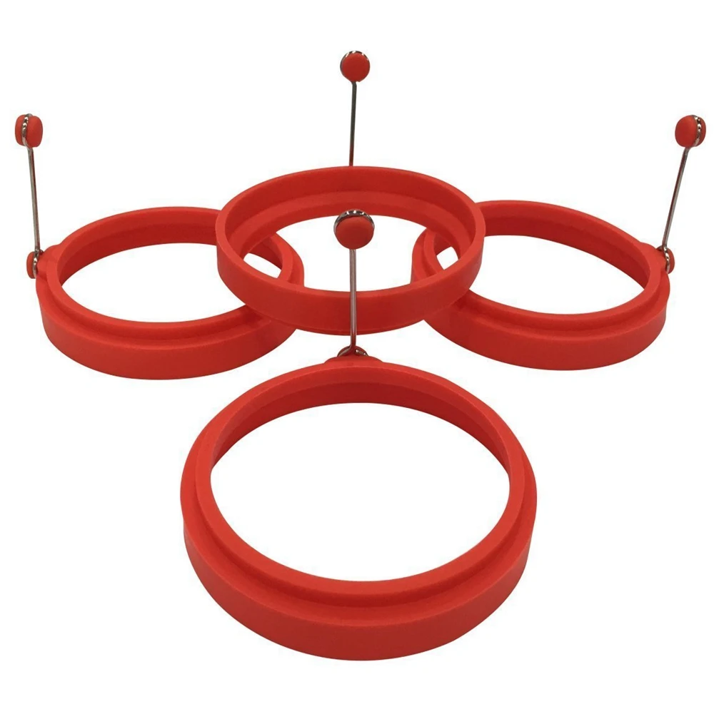 Lot De 4 Moules à œufs Ronds En Silicone - Pour œufs Au Plat Parfaits, Crêpes, Cookies - Antiadhésif, Lavable