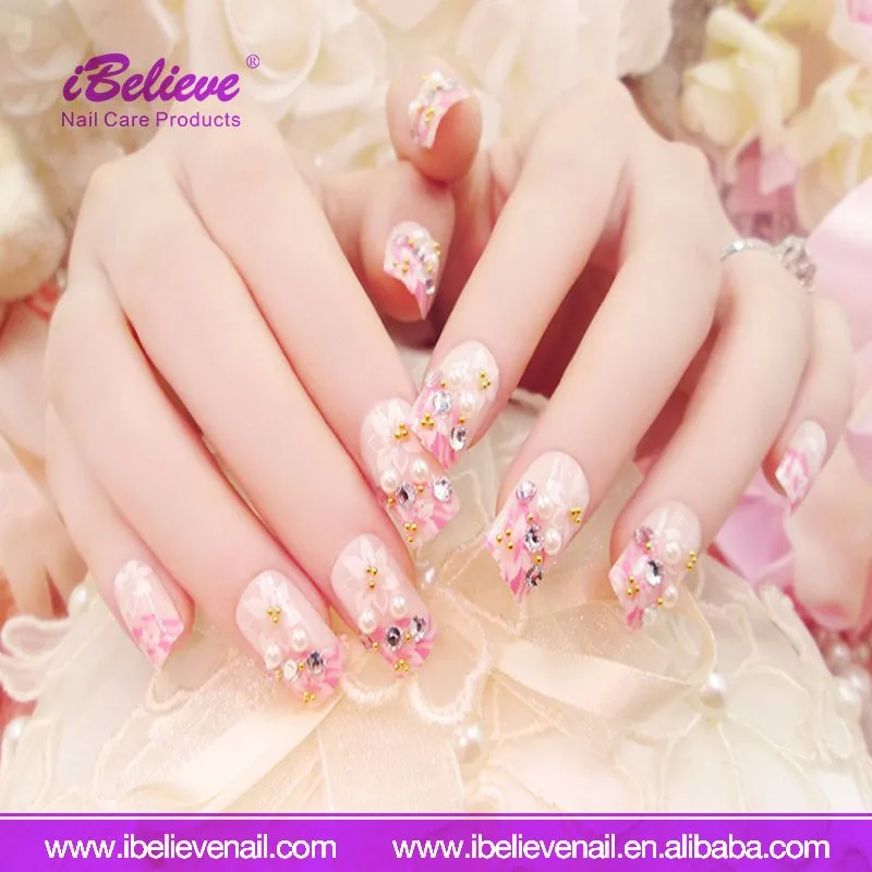 Fashionable Unique Design Long Artificial Fake Nails White Decorated Artificial Fake Nails