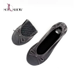 Flexible and slip on Festival Celebration Ladies Velvet Upper Rollable Flat Party Shoes