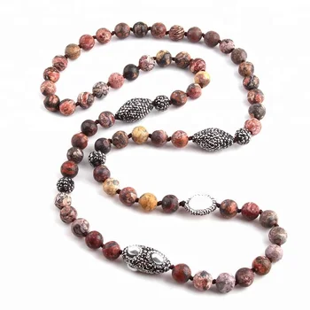 Red Natural Stone necklace Bead Long Knotted Handmade Necklace Pearl Paved Women Necklace