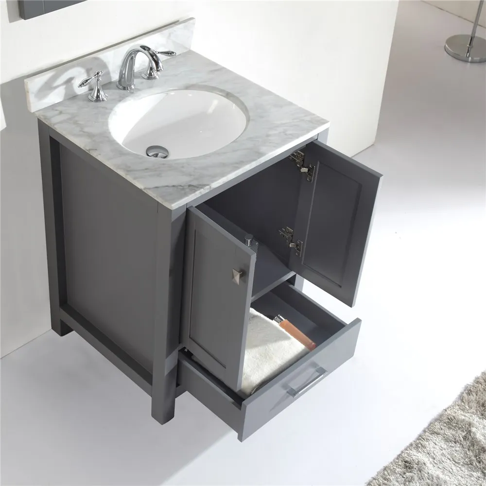 48 Inch Grey Finished Wooden Bathroom Vanity with Mirror and Marble Countertop